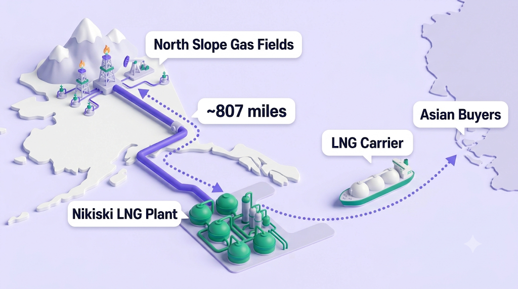 Alaska LNG project flow — from gas field to Asia